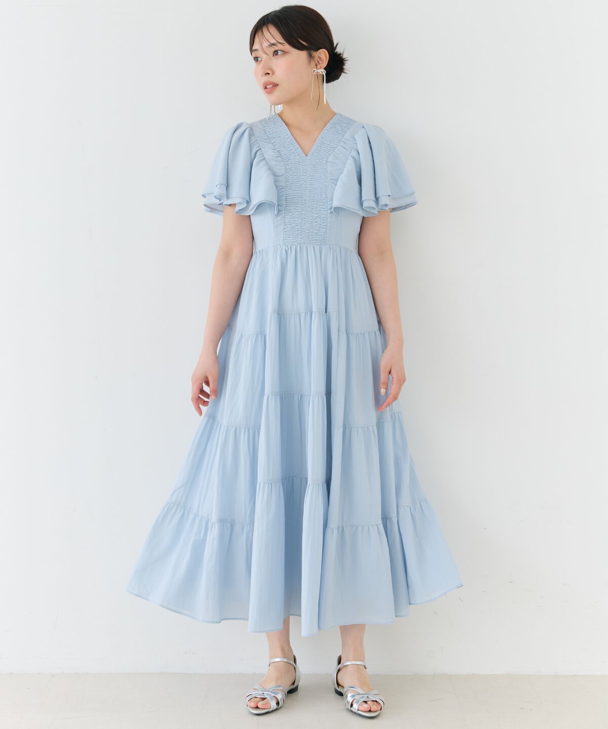 アンドクチュール「ギャザーVネックティアードワンピース」|ワンピース|