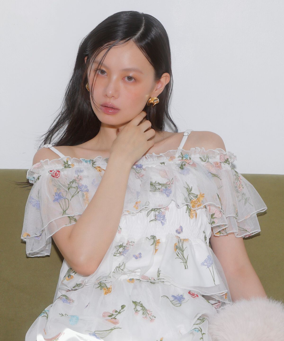 アンドクチュール「ボタニカル柄刺繍チュールブラウス」|シャツ・ブラウス|