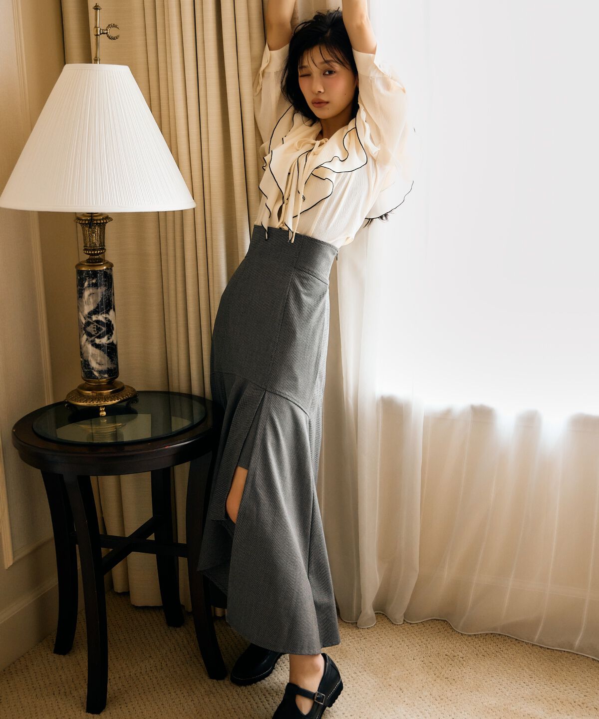 アンドクチュール「インナーミニマーメイドスカート」|フレア|ｸﾞﾚｰ系ﾁｪｯｸ