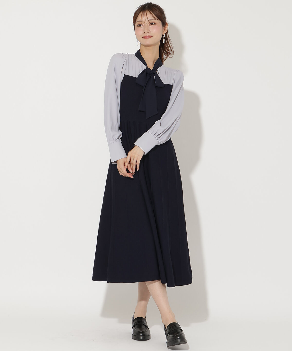 アンドクチュール「ニットビスチェ風リボンタイワンピース」|ワンピース|