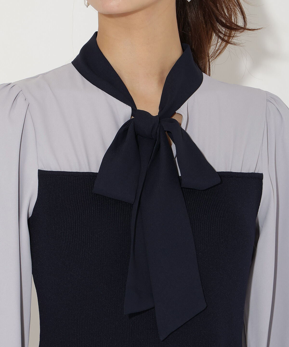 アンドクチュール「ニットビスチェ風リボンタイワンピース」|ワンピース|