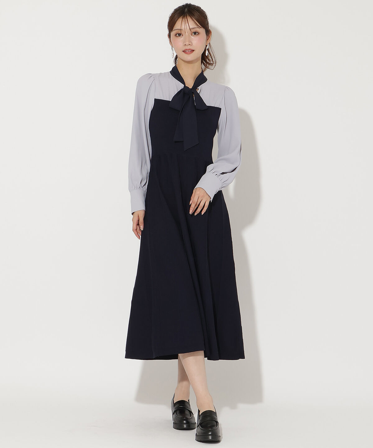 アンドクチュール「ニットビスチェ風リボンタイワンピース」|ワンピース|