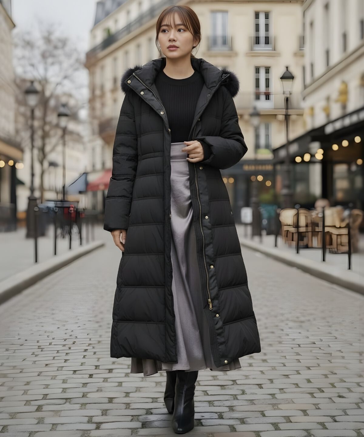 アンドクチュール「FOXファー付きスーパーロングダウン」|ダウン|ブラック