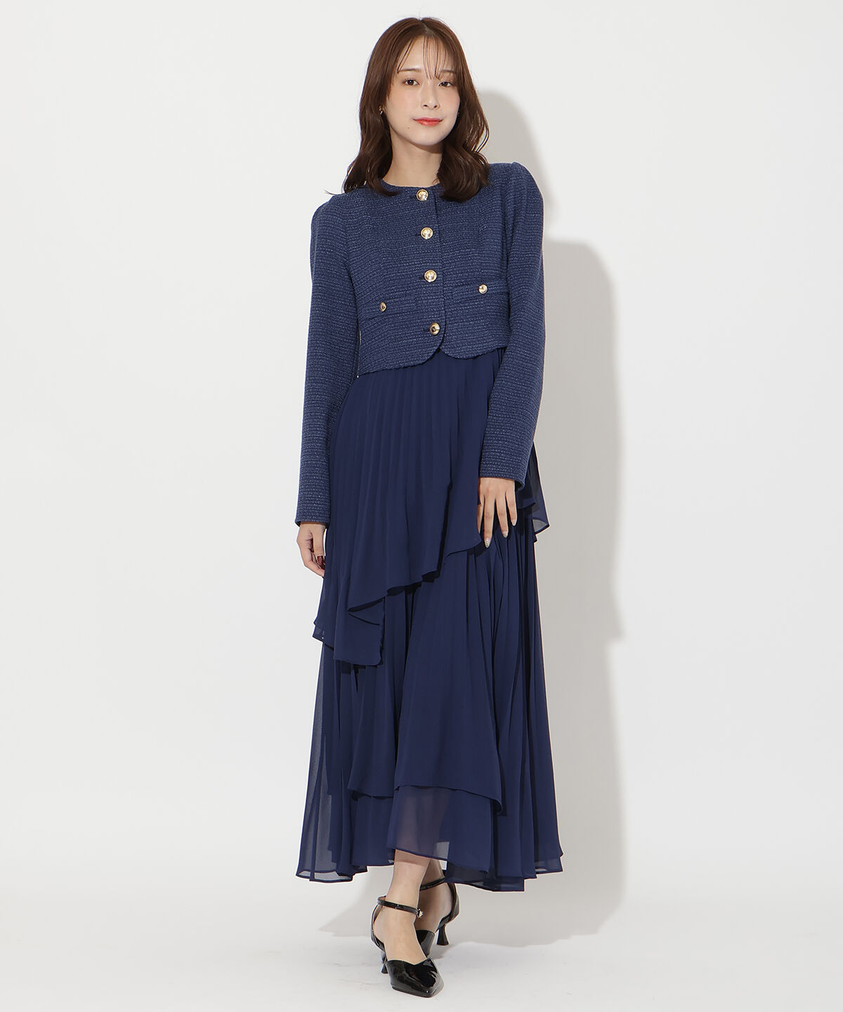 アンドクチュール「ツイードジャケットドッキングワンピース」|ワンピース|