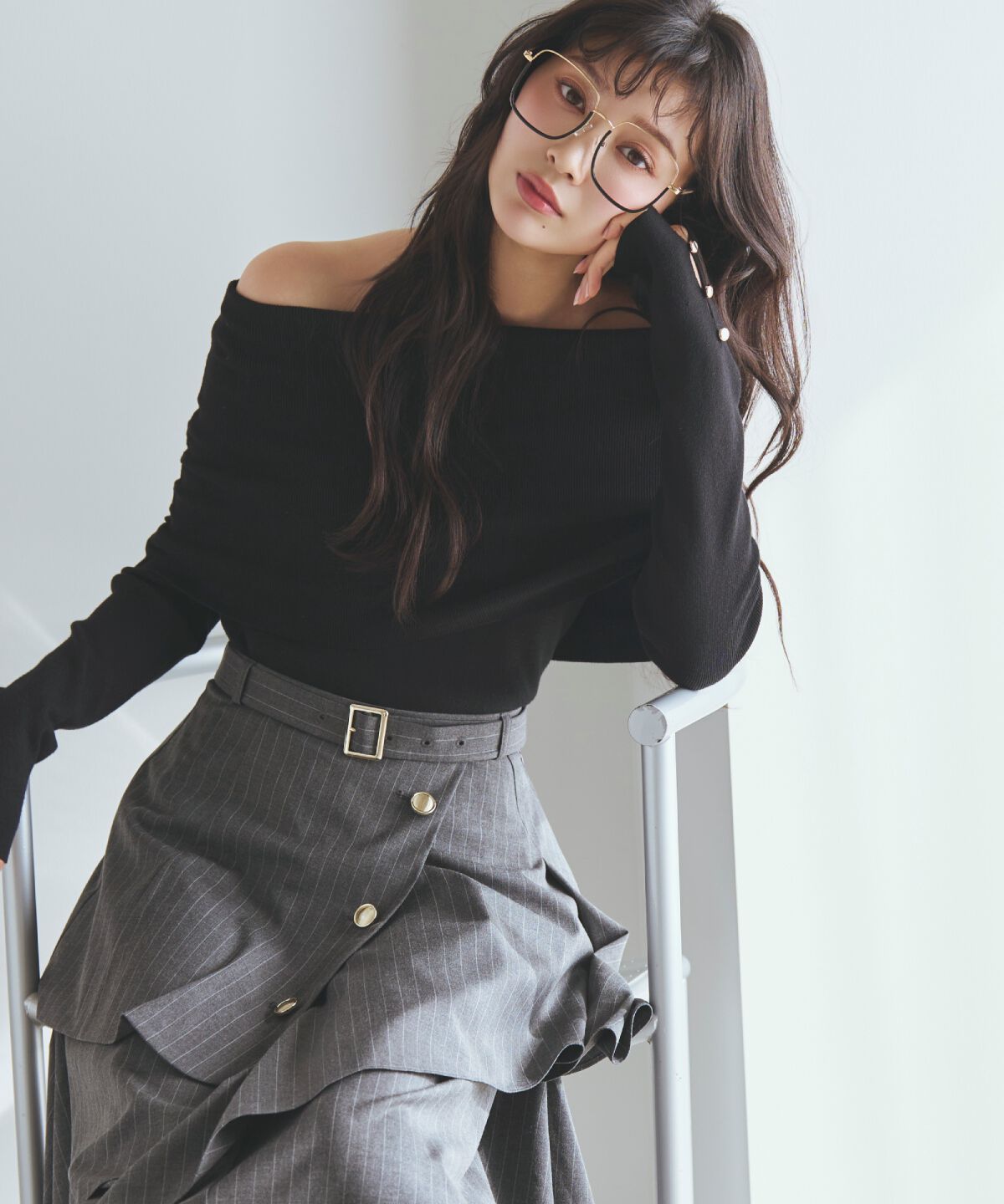 アンドクチュール「ベルト付きレイヤードデザインフレアスカート」|フレア|