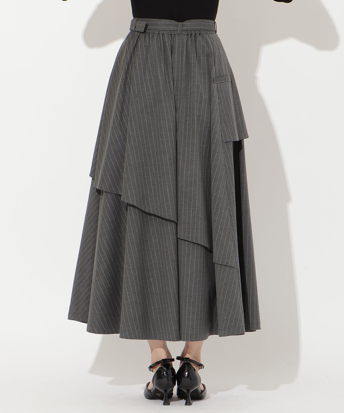 アンドクチュール「ベルト付きレイヤードデザインフレアスカート」|フレア|