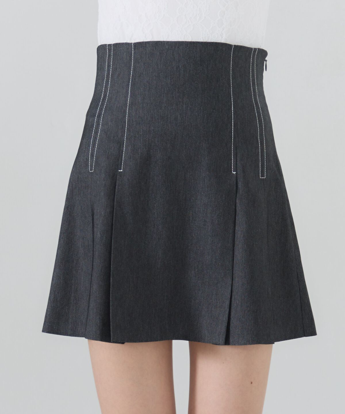REDYAZEL「デニムライクタックプリーツミニスカート」|フレア|