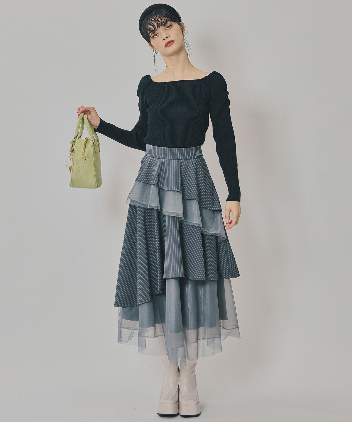 REDYAZEL「シアーMIXティアードスカート」|フレア|
