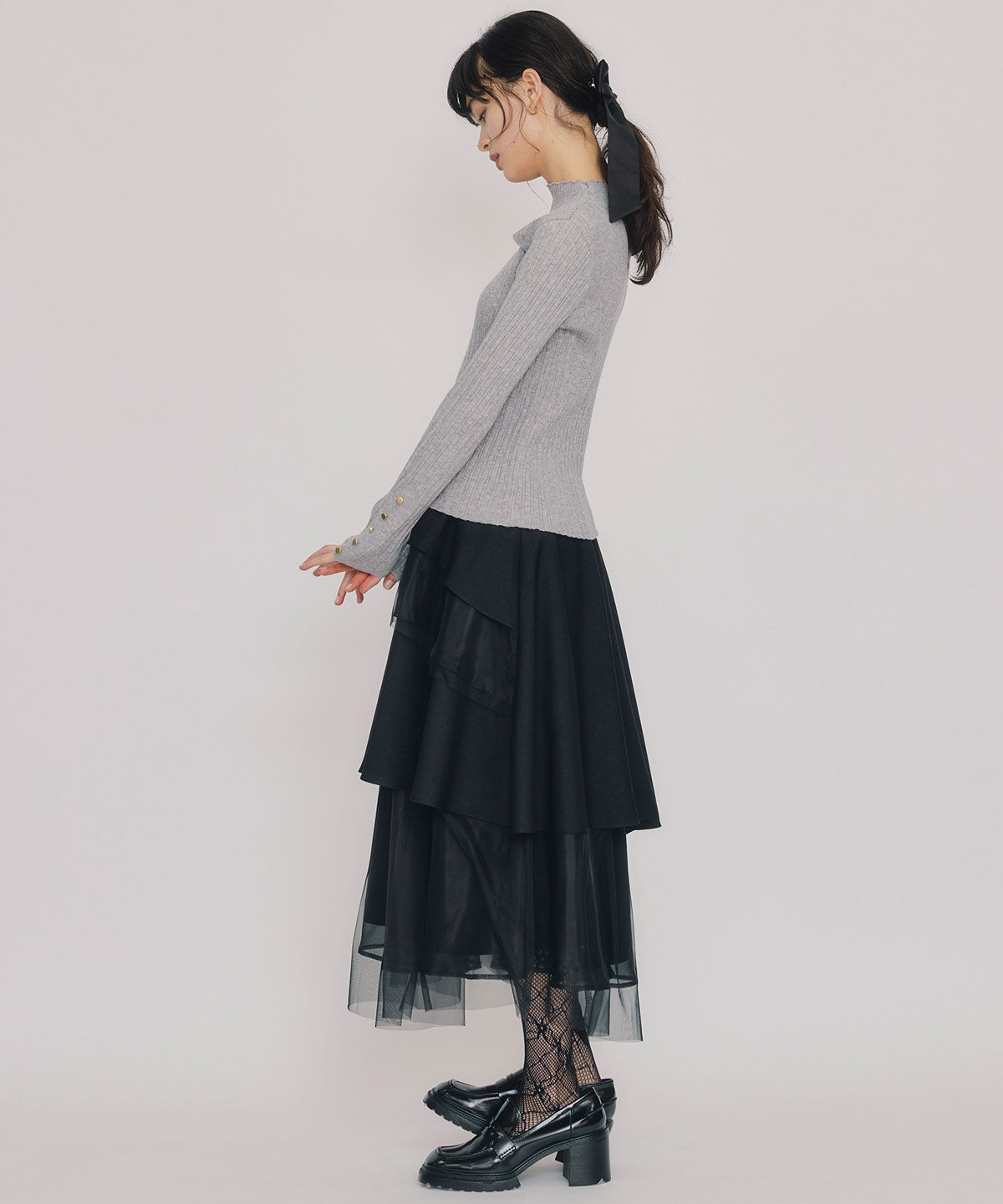 REDYAZEL「シアーMIXティアードスカート」|フレア|