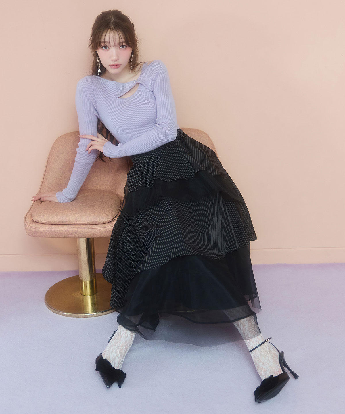 REDYAZEL「シアーMIXティアードスカート」|フレア|