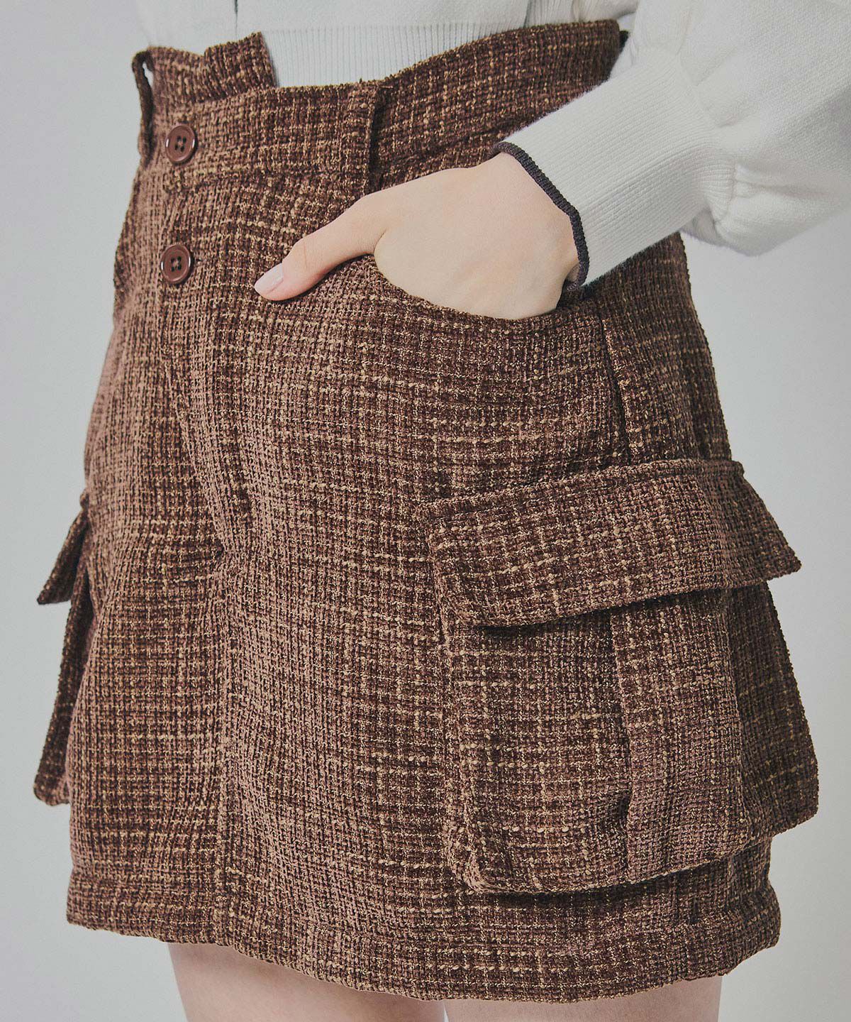 REDYAZEL「モールツイードカーゴミニスカート」|台形|