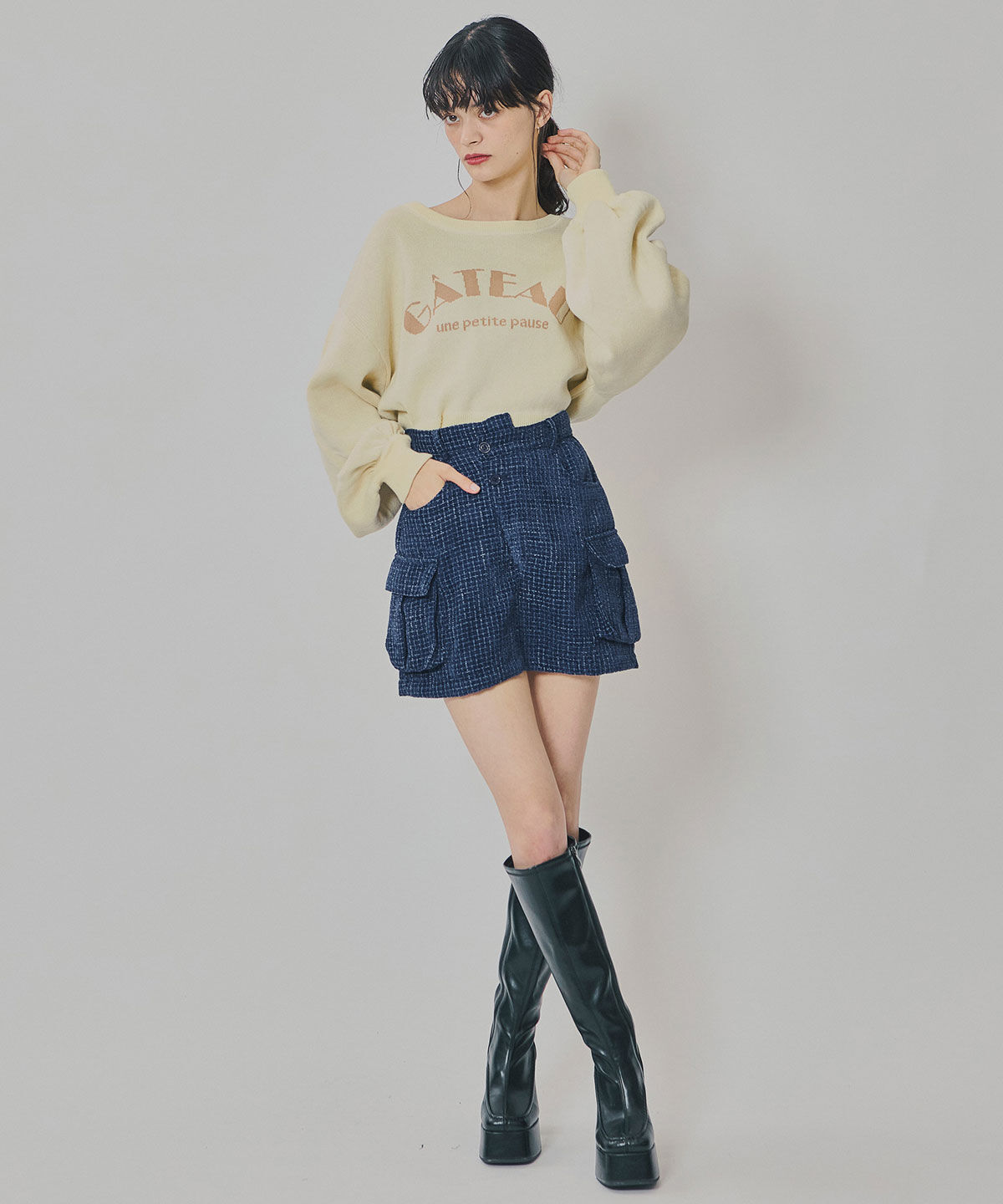 REDYAZEL「モールツイードカーゴミニスカート」|台形|