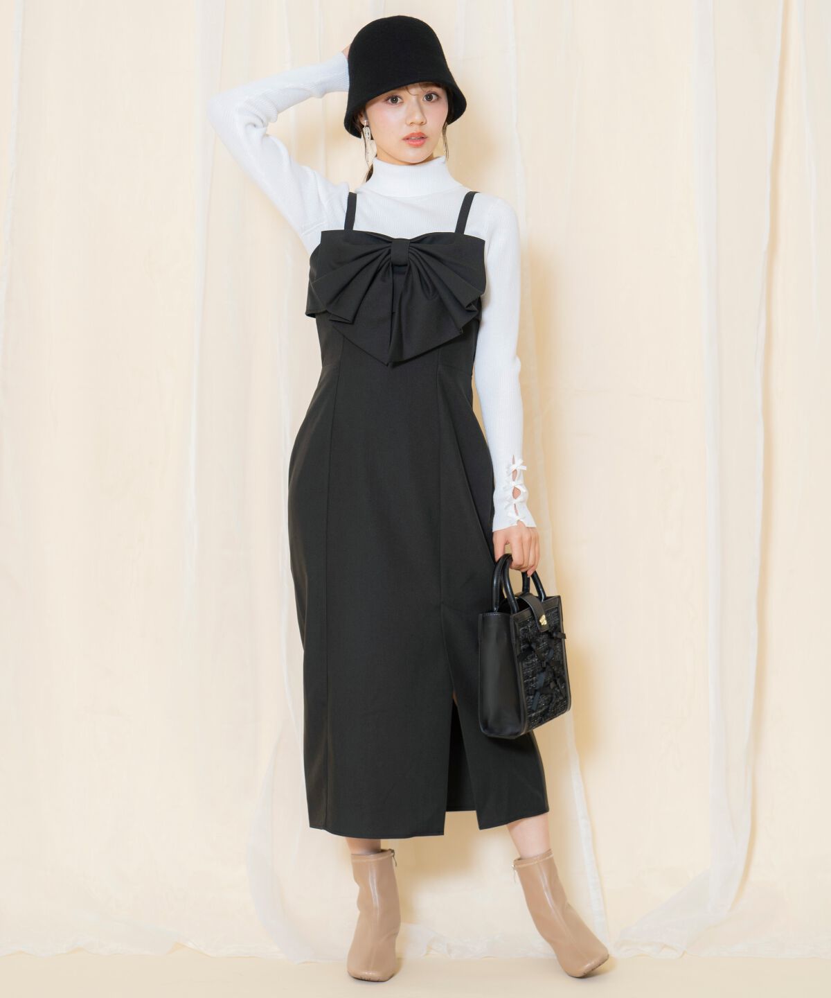 WILLSELECTION「ドレープリボンIラインワンピース」|ワンピース|ブラック