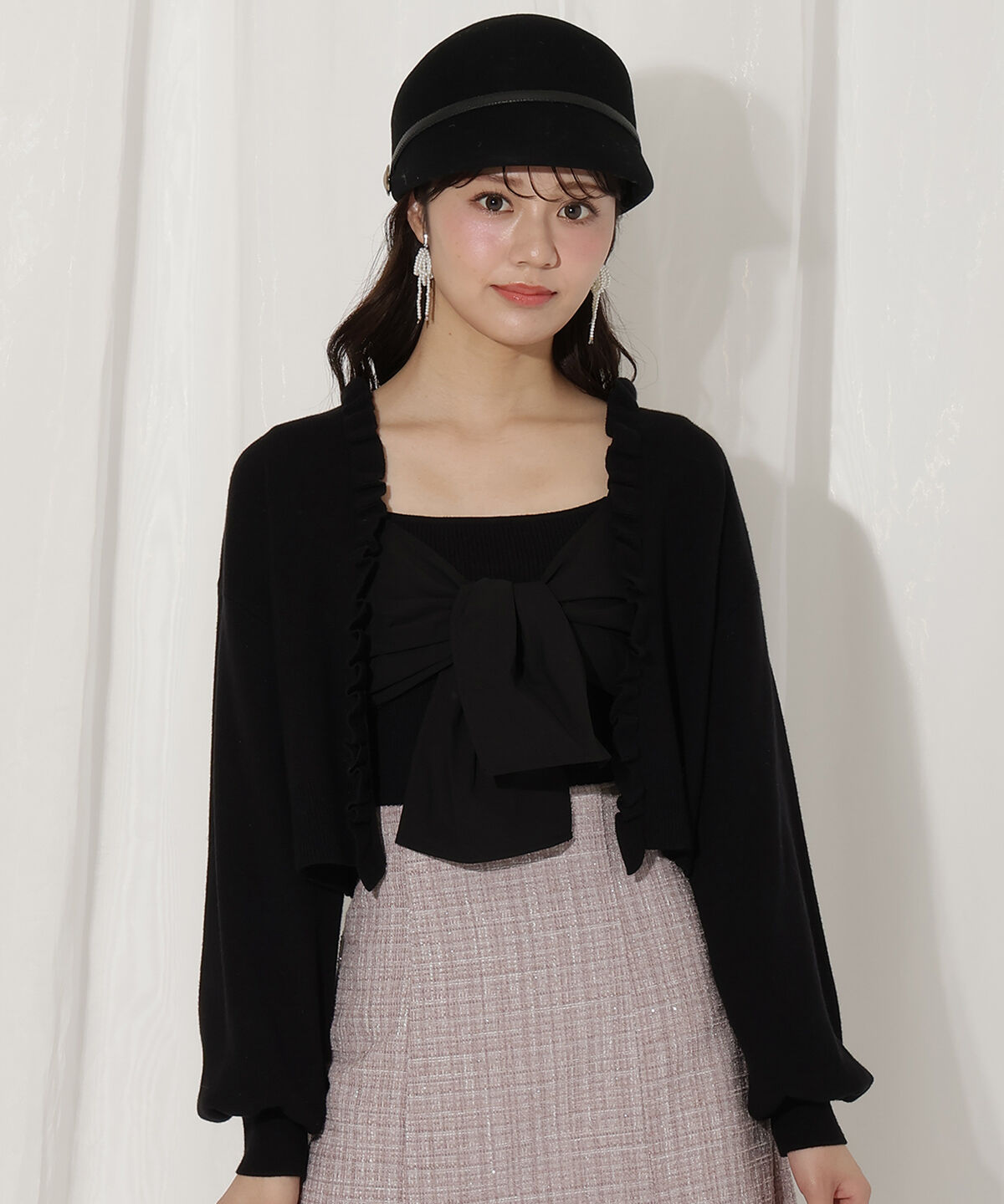 WILLSELECTION「フリルカーディガン&times;リボンキャミセット」|カーディガン|ブラック