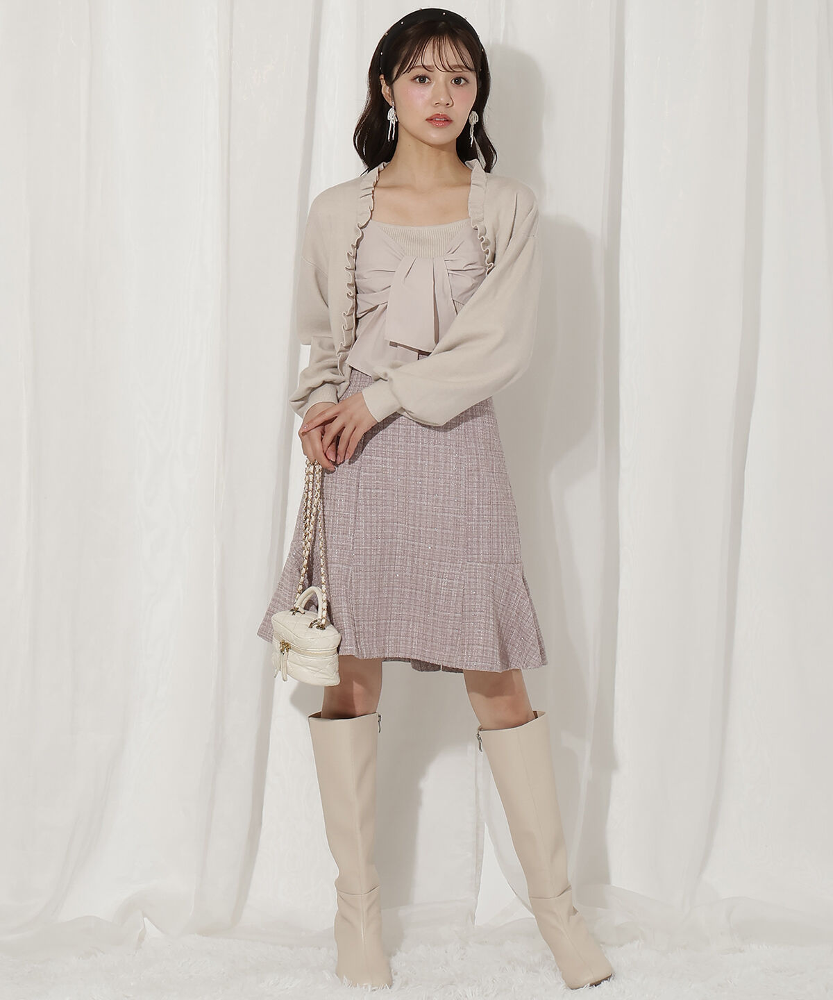 WILLSELECTION「フリルカーディガン&times;リボンキャミセット」|カーディガン|