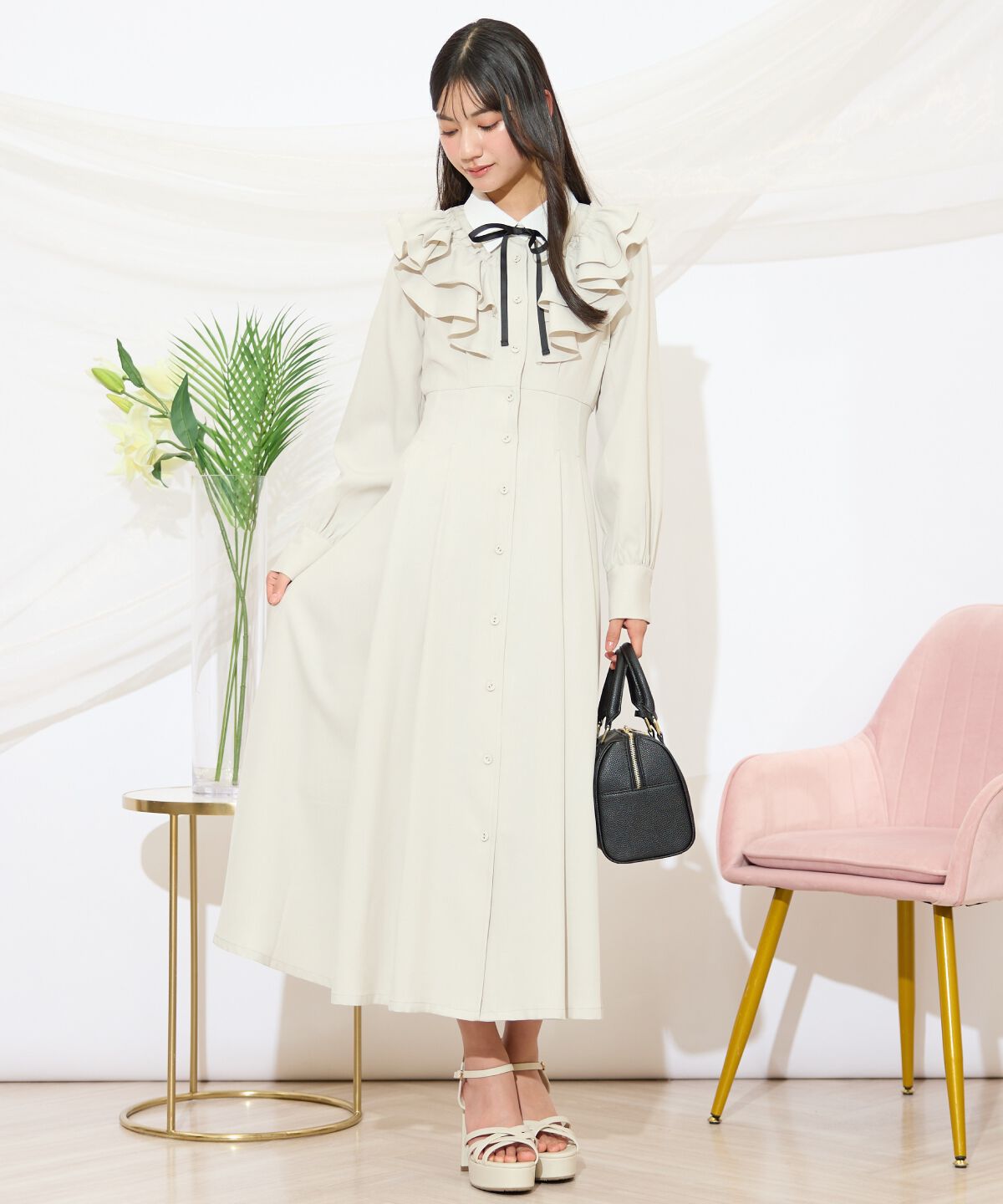 WILLSELECTION「配色襟ダブルフリルシャツワンピース」|ワンピース|