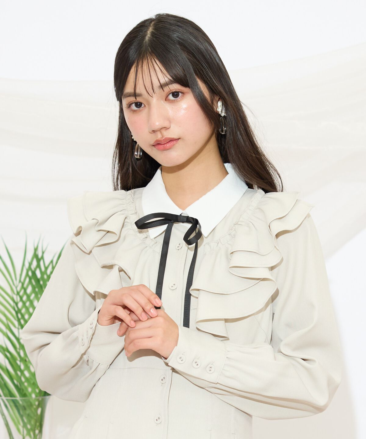 WILLSELECTION「配色襟ダブルフリルシャツワンピース」|ワンピース|