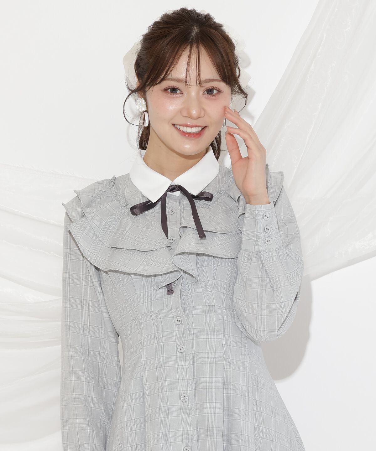 WILLSELECTION「配色襟ダブルフリルシャツワンピース」|ワンピース|