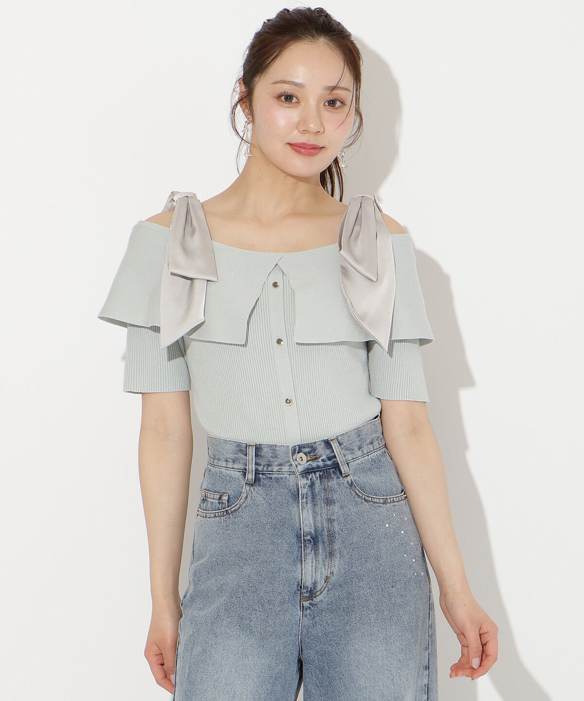 WILLSELECTION「リボンオフショルハーフスリーブニット」|ニット・セーター|ミント