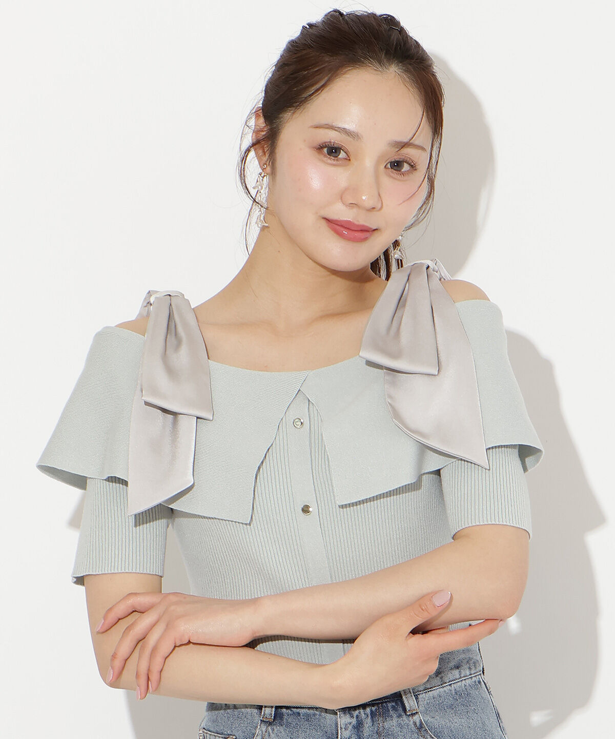 WILLSELECTION「リボンオフショルハーフスリーブニット」|ニット・セーター|