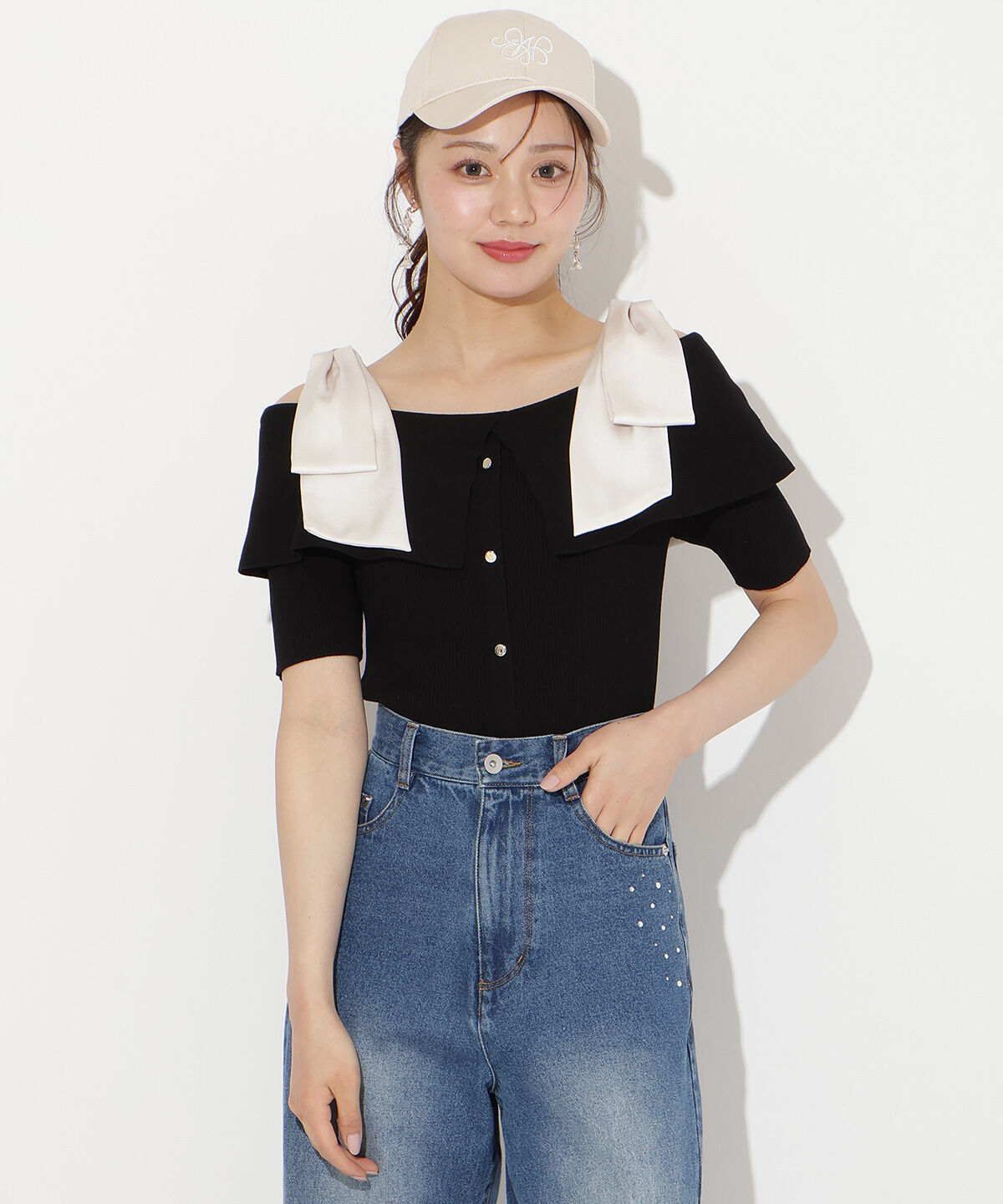 WILLSELECTION「リボンオフショルハーフスリーブニット」|ニット・セーター|