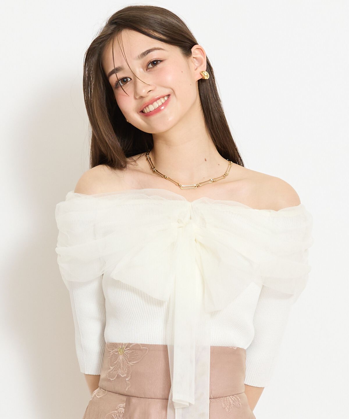 WILLSELECTION「リボンチュールレイヤードリブニット」|ニット・セーター|