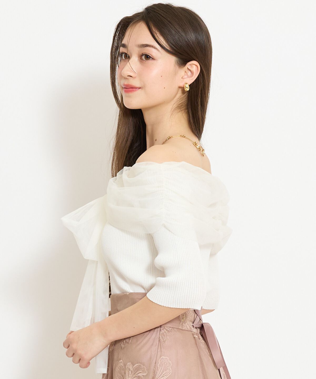 WILLSELECTION「リボンチュールレイヤードリブニット」|ニット・セーター|