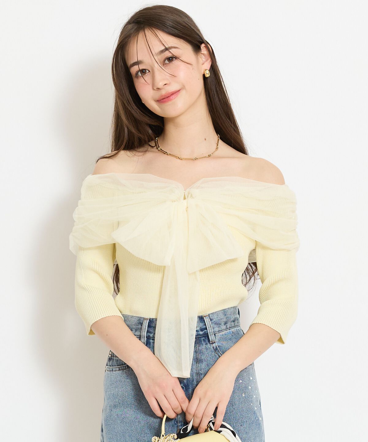 WILLSELECTION「リボンチュールレイヤードリブニット」|ニット・セーター|イエロー