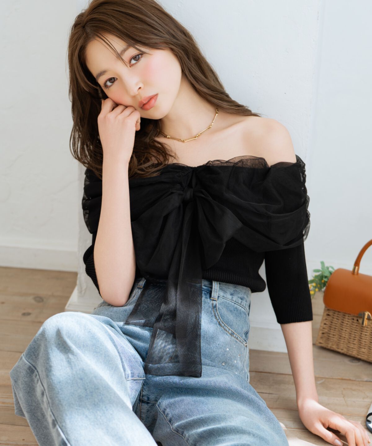 WILLSELECTION「リボンチュールレイヤードリブニット」|ニット・セーター|ブラック