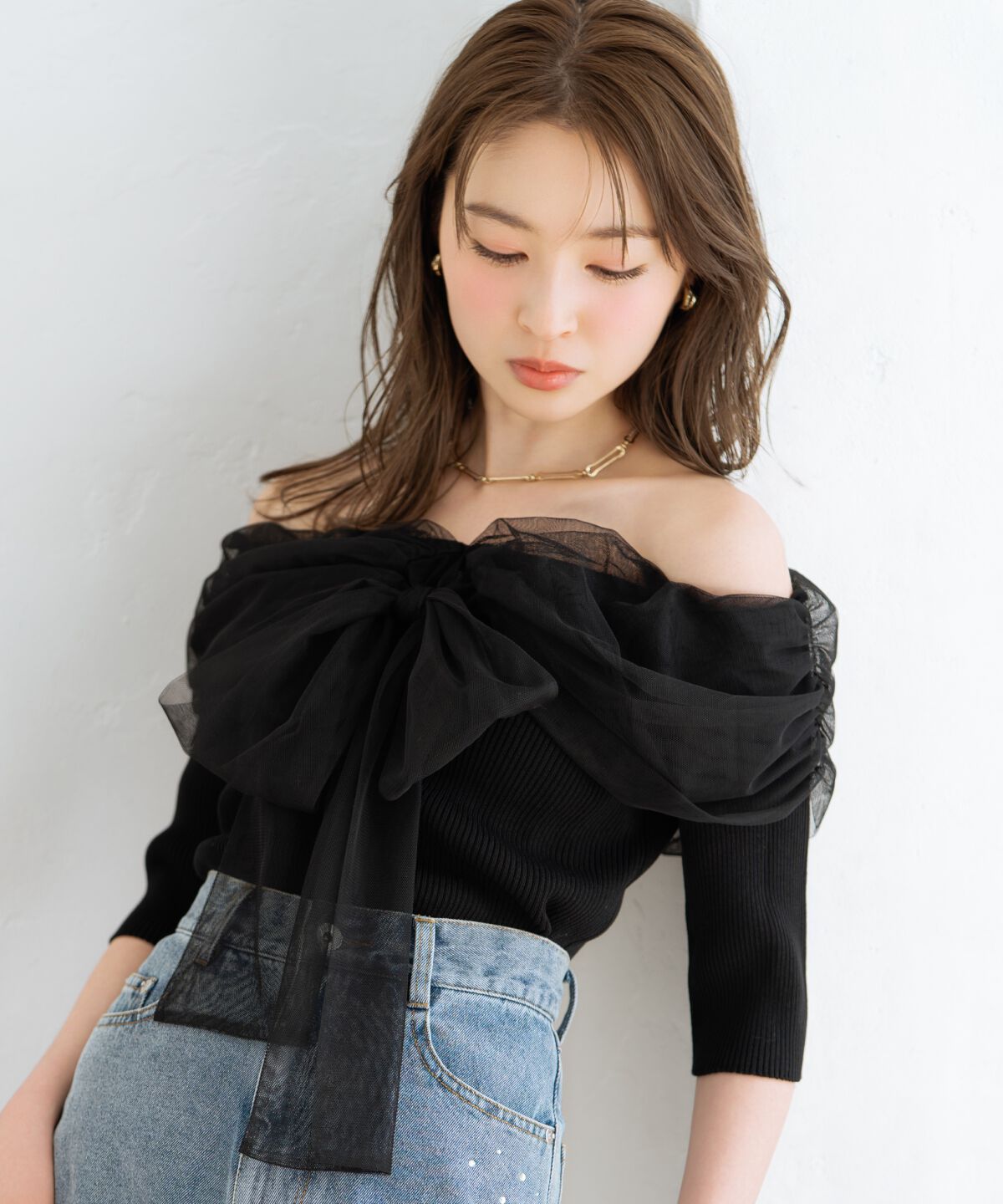 WILLSELECTION「リボンチュールレイヤードリブニット」|ニット・セーター|