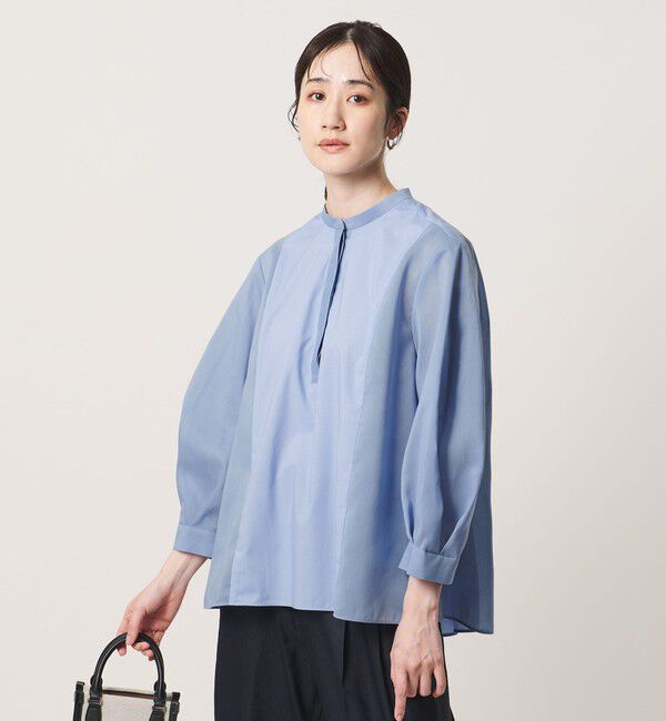 UNITED ARROWS「シアー コンビ フレア シャツ」|シャツ・ブラウス|LT.BLUE