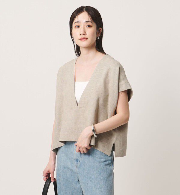 UNITED ARROWS「＜SACRA＞ラスティック Vネック トップ」|シャツ・ブラウス|BEIGE