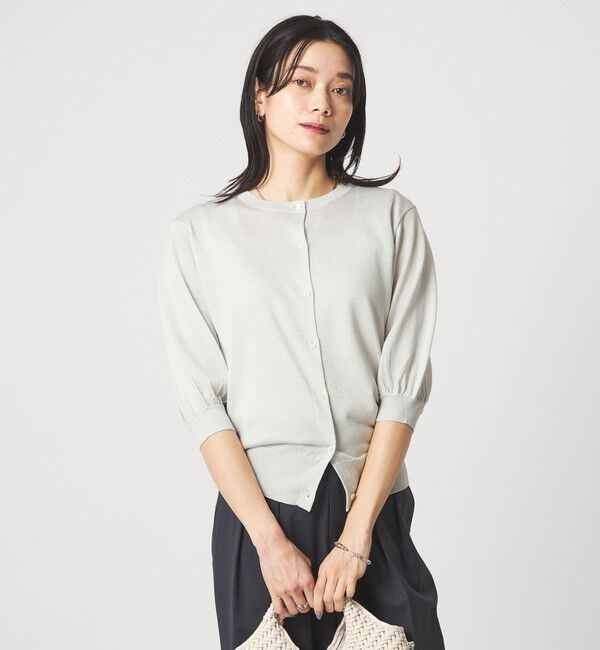 UNITED ARROWS green label relaxing「ラメ フォルム ハーフスリーブ ニット カーディガン ウォッシャブル」|カーディガン|