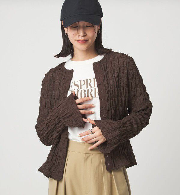 UNITED ARROWS green label relaxing「【WEB限定】＜at ease＞シアー サッカーライク クルーネック カーディガン」|カーディガン|