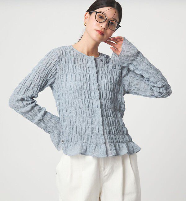 UNITED ARROWS green label relaxing「【WEB限定】＜at ease＞シアー サッカーライク クルーネック カーディガン」|カーディガン|