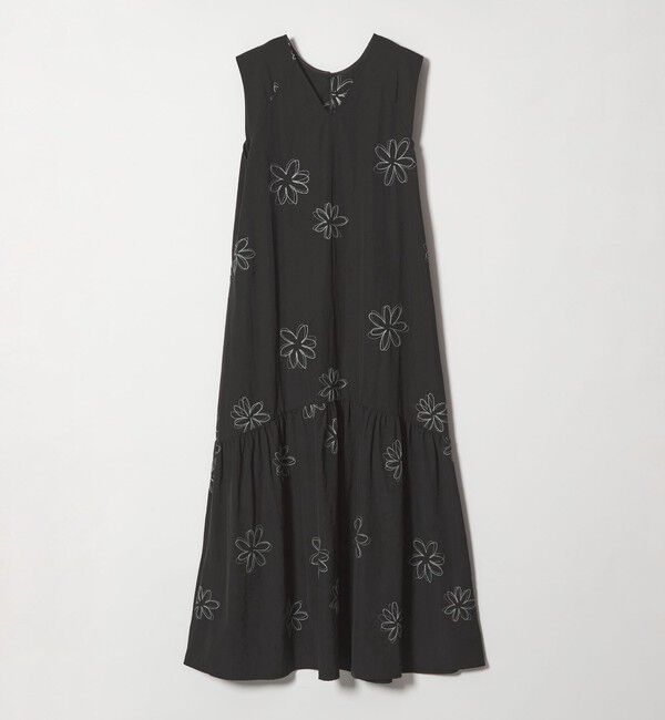 EMMEL REFINES「＜EMMEL REFINES＞EM フラワーシシュウ キリカエ ギャザー ワンピース」|ワンピース|BLACK