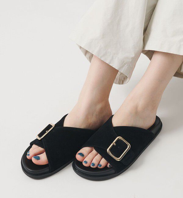 BEAUTY&YOUTH UNITED ARROWS「スエードライク ビッグバックル スライダー サンダル」|サンダル|BLACK