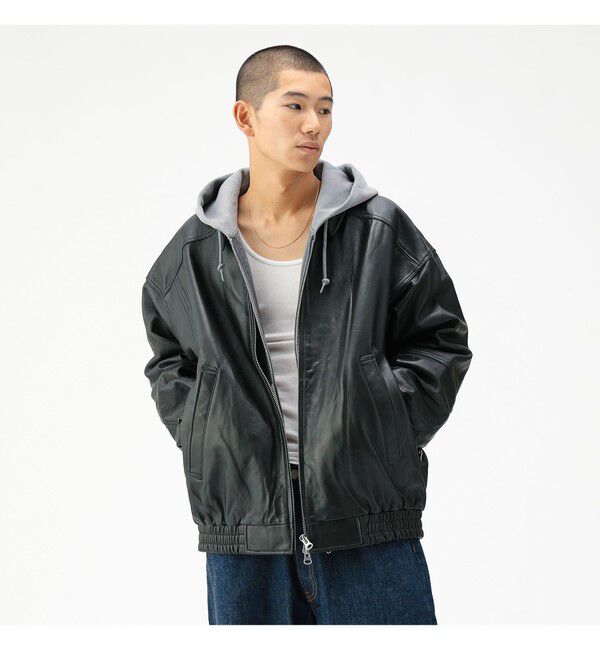 BEAMS「ワイドフィット 4ポケット レザー ブルゾン」|ブルゾン・スタジャン|