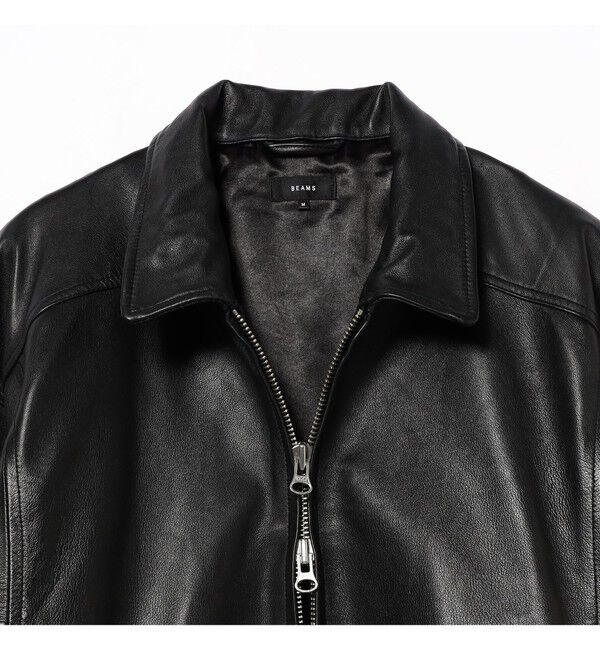 BEAMS「ワイドフィット 4ポケット レザー ブルゾン」|ブルゾン・スタジャン|