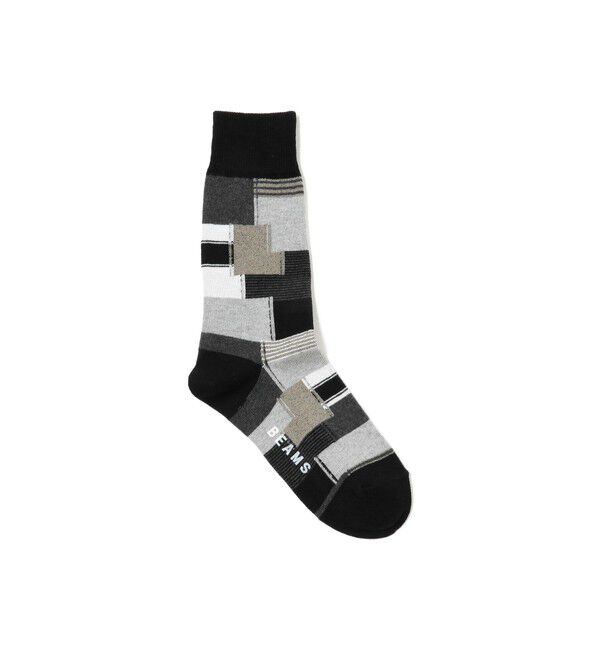 BEAMS「BEAMS / パッチワーク ソックス」|ソックス|BLACK