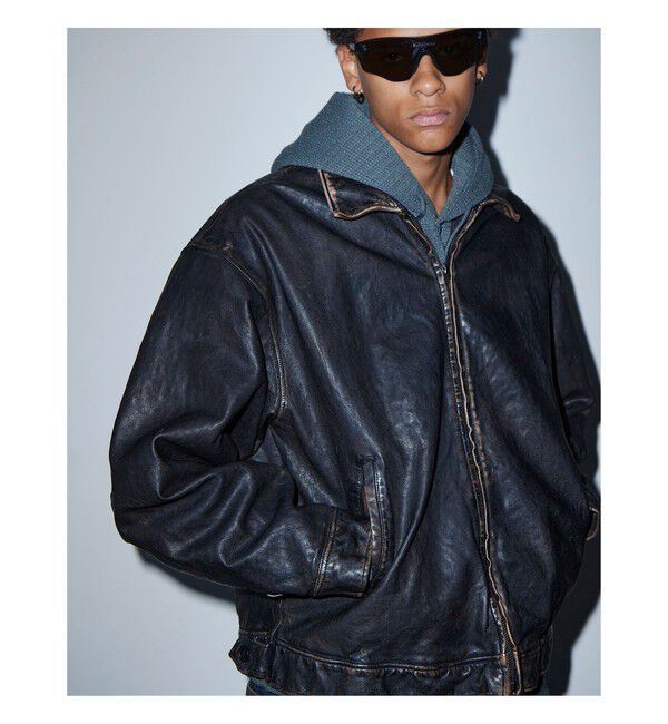 BEAMS「ユーズド加工 レザージップブルゾン」|ブルゾン・スタジャン|