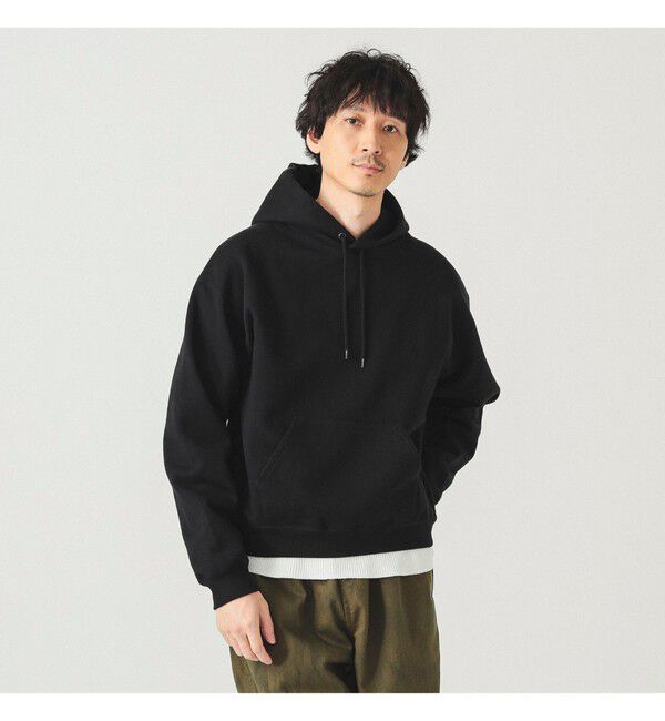 BEAMS「ワイドショートフィット ウィンドストップ スウェットフーディー」|スウェット・ジャージ|BLACK