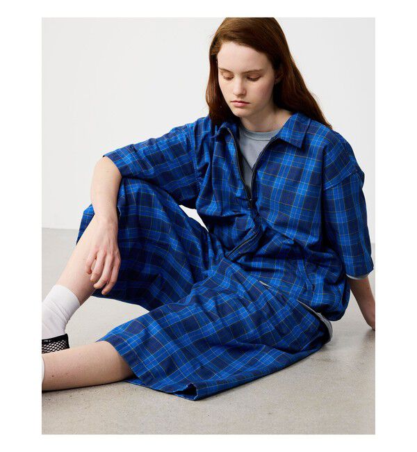 BEAMS「ワイドフィット チェック ジップシャツ」|シャツ・ブラウス|BLUE