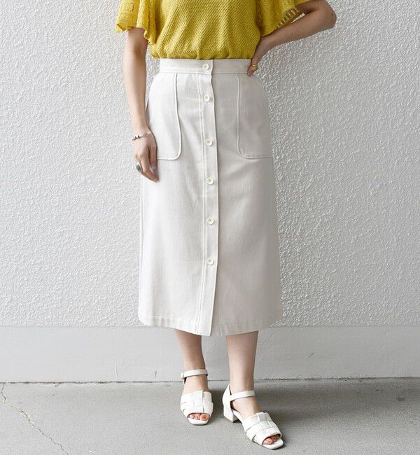 SHIPS any「SHIPS any:〈洗濯機可能〉リサイクル ブレンドリネン ボタン Aライン スカート」|スカート|ナチュラル