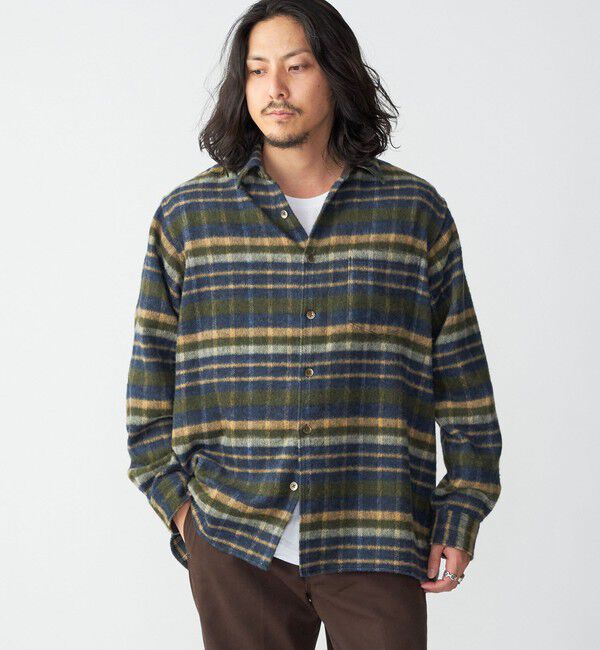 SHIPS「SHIPS :イタリーヤーン チェック シャギー シャツ アウター」|シャツ・ブラウス|ネイビー