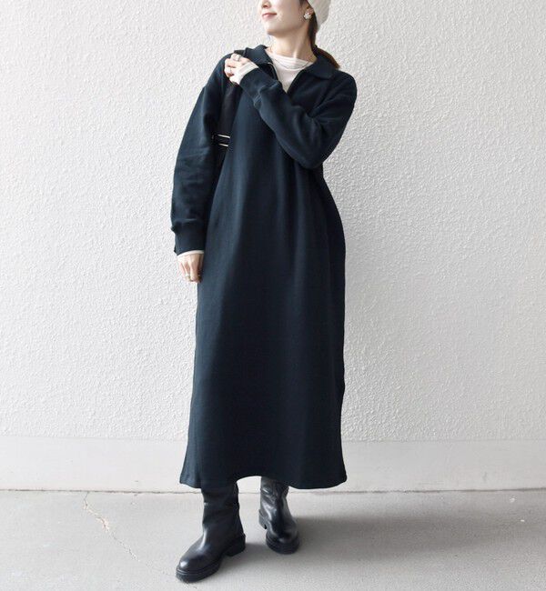 SHIPS any「SHIPS any:〈洗濯機可能〉USA コットン 裏起毛 ハーフジップ ワンピース」|ワンピース|