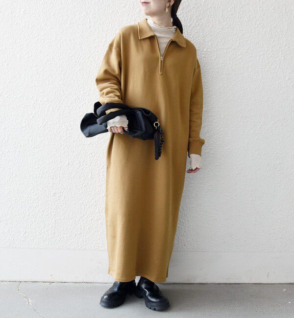 SHIPS any「SHIPS any:〈洗濯機可能〉USA コットン 裏起毛 ハーフジップ ワンピース」|ワンピース|