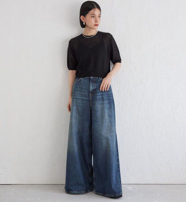 SHIPS for women「Wai＋:〈手洗い可能〉モヘヤブレンド 半袖 プルオーバー」|ニット・セーター|