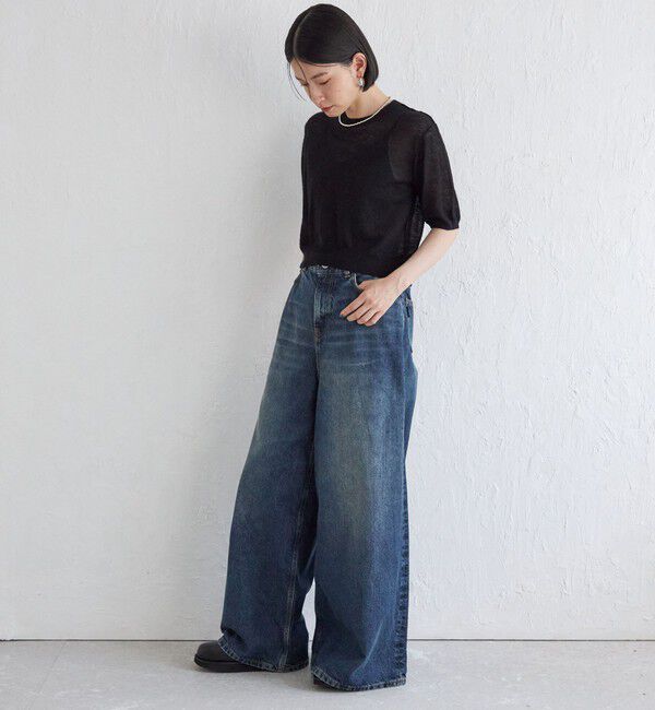 SHIPS for women「Wai＋:〈手洗い可能〉モヘヤブレンド 半袖 プルオーバー」|ニット・セーター|