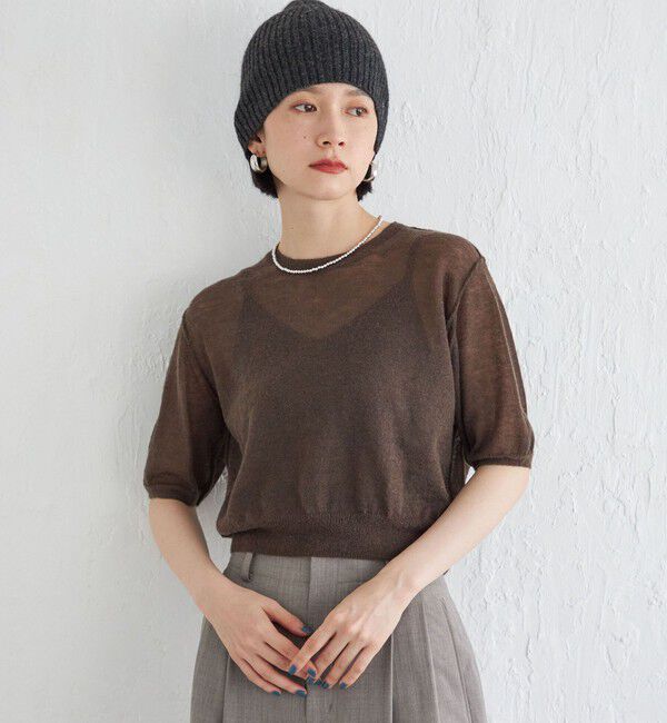 SHIPS for women「Wai＋:〈手洗い可能〉モヘヤブレンド 半袖 プルオーバー」|ニット・セーター|ブラウン